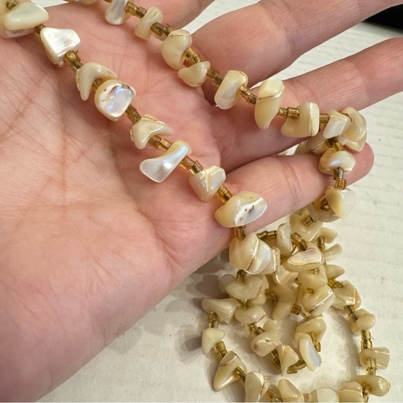 Vintage Artisan Mother of Pearl and Beaded Butterscotch Necklace Handmade - Picture 15 of 16